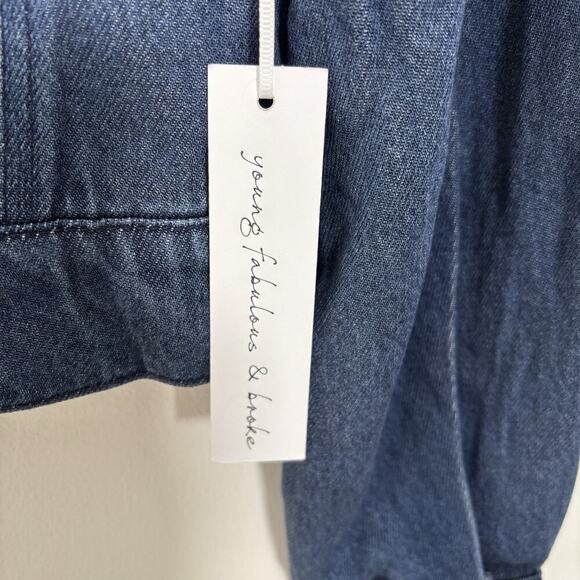 Young Fabulous & Broke Dayla Collarless Denim Jacket Small Button Up Cropped NWT - Picture 7 of 9